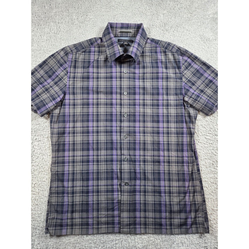 Banana Republic Button Down Shirt Medium Purple Grey Mens Plaid Short Sleeve